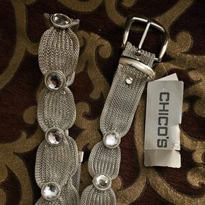 Chico's Silver Mesh Belt with Crystal Accent